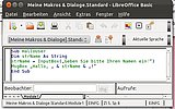 Im Bild sehen Sie den Basic-Editor von LibreOffice und ein Programm, welches den Namen des Anwenders abfragt.