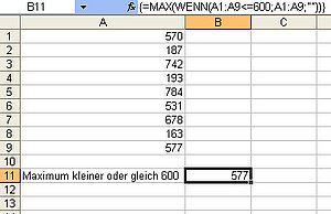 Das Maximum aller Werte, die kleiner oder gleich 600 sind