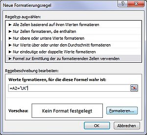 Auswahl der Excel-Regel für die bedingte Formatierung