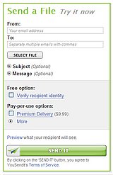 Im Bild sehen Sie die Internetseite von YouSendIt, wo Sie Dateien zum Download zur Verfügung stellen können. 