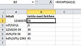 So isolieren Sie die letzten beiden Ziffern oder Zeichen eines Zellinhalts