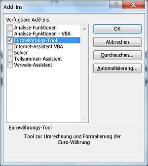 Die Darstellung der Add-Ins in Excel