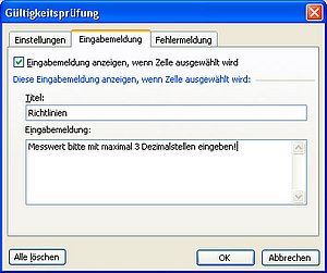 Festlegen einer Eingabemeldung