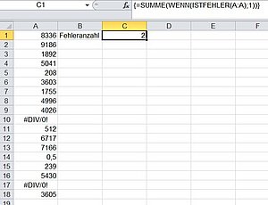 So zählen Sie die Anzahl der Fehlerwerte in einer Excel-Tabelle