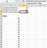 Nur die Zahlen aus dem Wertebereich werden addiert