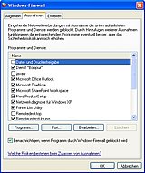 Im Register AUSNAHMEN sehen Sie alle Programme und Funktionen die ungefragt aufs Internet zugreifen dürfen. 