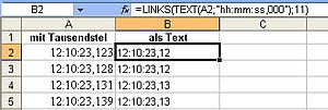 Tausendstel einer Sekunde per Excel-Formel abgeschnitten