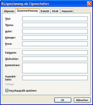 Hier schalten Sie die Vorschaugrafik einer Excel-Arbeitsmappe ein