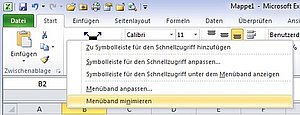 Das Menü des Menübands