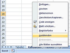 So blenden Sie ein Tabellenblatt über das Kontextmenü aus