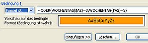 Die bedingte Formatierung zum Hervorheben von Wochentagen