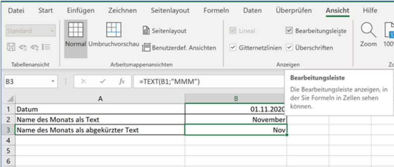 Checkbox Bearbeitungsleiste