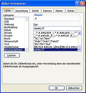 Formatierungseinstellungen für die Darstellung des Ergebnisses