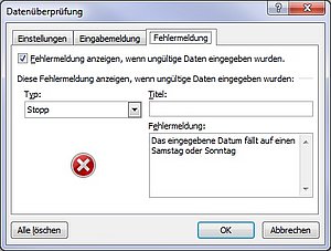 Das eingegebenen Datum fällt auf einen Samstag oder Sonntag