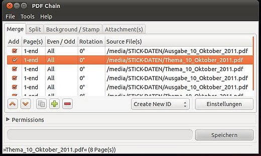 Im Bild sehen Sie das Programm PDF Chain, mit dem Sie PDF-Dateien bearbeiten, zusammenführen, splitten und mit einem Passwort schützen können. 