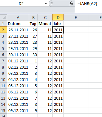 Tage, Monate und Jahre ermitteln, die in einem Datumswert enthalten