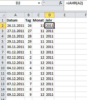 So ermitteln Sie die Jahreszahl zu einem Datumswert in einer Excel-Tabelle