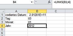 Die Jahreszahl aus dem codierten Datum