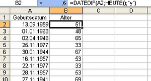 Altersberechnung über eine passende Excel-Formel
