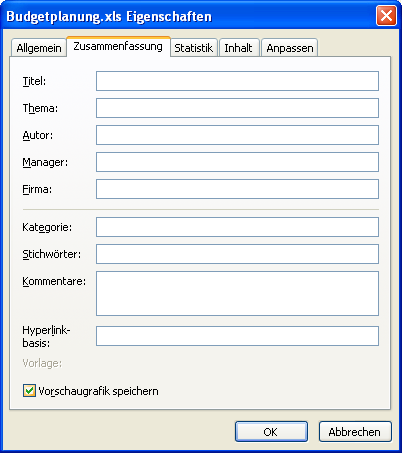 Hier schalten Sie die Vorschaugrafik einer Excel-Arbeitsmappe ein Hier schalten Sie die Vorschaugrafik einer Excel-Arbeitsmappe ein