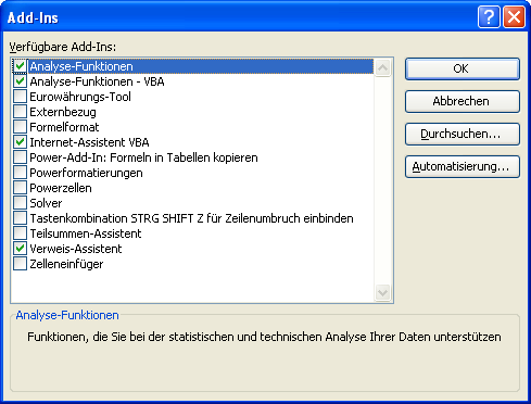 Add-Ins-Manager per Makro aufrufen Add-Ins-Manager per Makro aufrufen