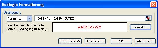 Datumswerte einer Excel-Liste im aktuellen Jahr markieren Datumswerte einer Excel-Liste im aktuellen Jahr markieren
