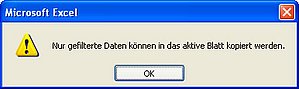 Diese Fehlermeldung verhindert das Kopieren gefilterter Listen