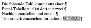 Eine formatierte Zahl in einem Word-Dokument