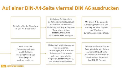 In Word auf einer DIN-A4-Seite viermal DIN A6 ausdrucken