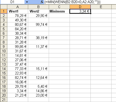 Minimum mit Bedingungen berechnen Minimum mit Bedingungen berechnen