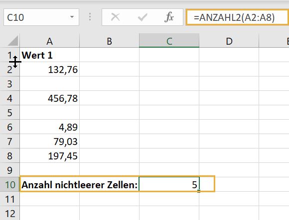 Anzahl nichtleerer Zellen