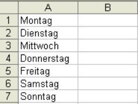 Beispieltabelle Wochentage