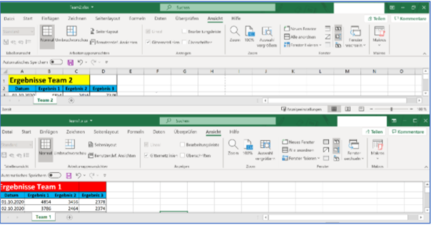 Excel-Tabellen untereinander