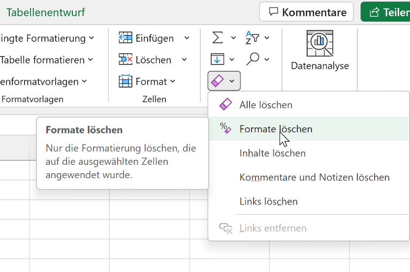 Excel Formatierung löschen in 3 Schritten