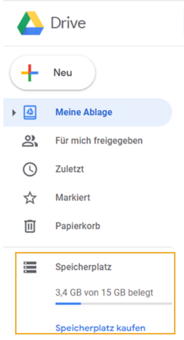 Google Drive Speicherplatz