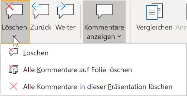 PowerPoint Kommentar löschen
