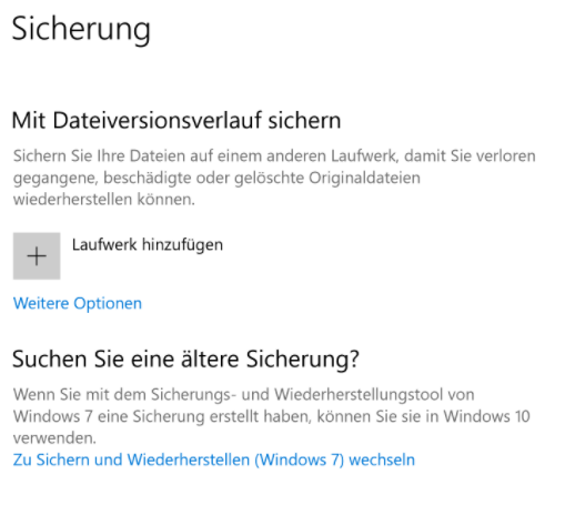 Sicherheit Windows Sicherung