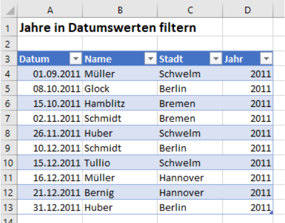 Tabelle nach Jahren filtern
