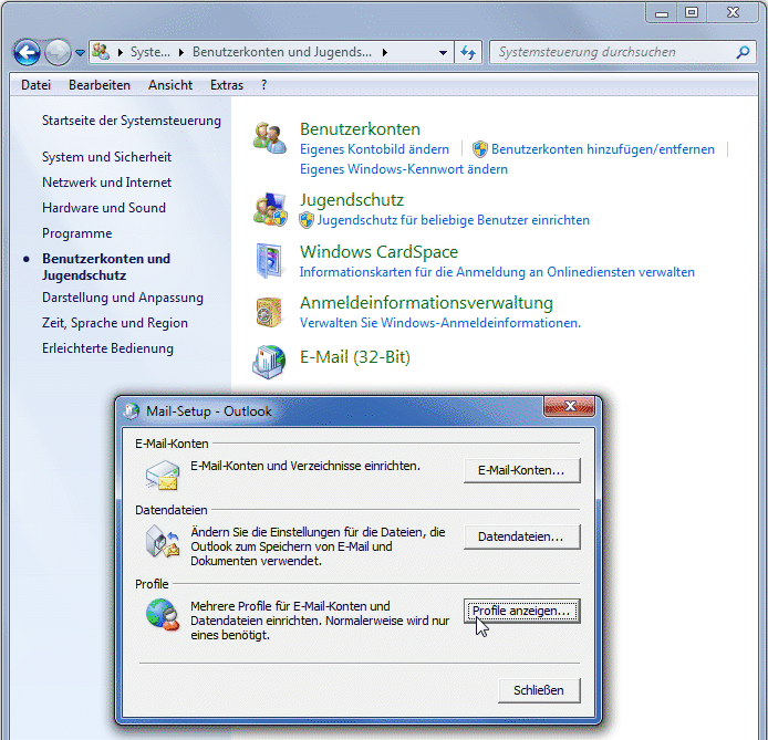 Neues Profil anlegen in Windows 7/Vista Profile anzeigen
