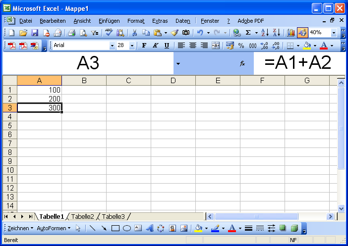 Die Bearbeitungszeile mit großem Inhalt