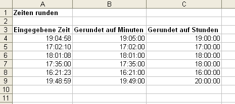 Zeitangaben und Uhrzeiten runden über VRUNDEN
