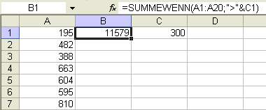 Ergebnis: Formel mit Grenzwert über Zellbezug