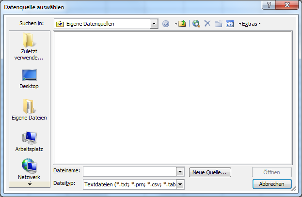 Der Import einer Textdatei wird vorbereitet