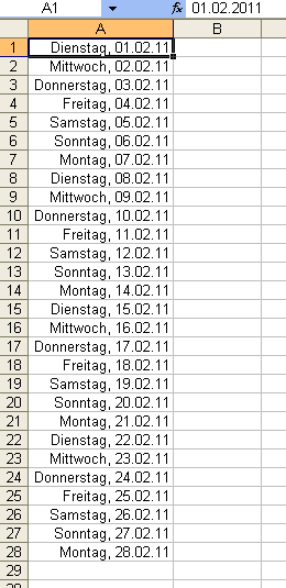 Der Kalender für den Monat Februar 2011
