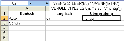 Der Excel-Vokabeltrainer in der Praxis