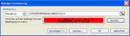 Das Festlegen einer Formel für die bedingte Formatierung