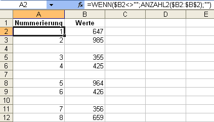 Nummerierung einer Excel-Liste abhängig von den Inhalten der ...