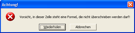 Die Fehlermeldung vor dem Überschreiben einer Zelle