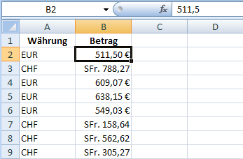 Bedingt formatierte Währungen