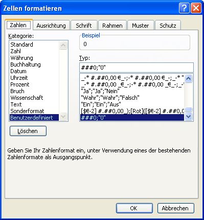 Formatierungseinstellungen für die Darstellung des Ergebnisses